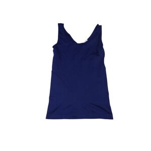 Blue V Neck Tank Top Seamless Stretch Basic Layering Sleeveless